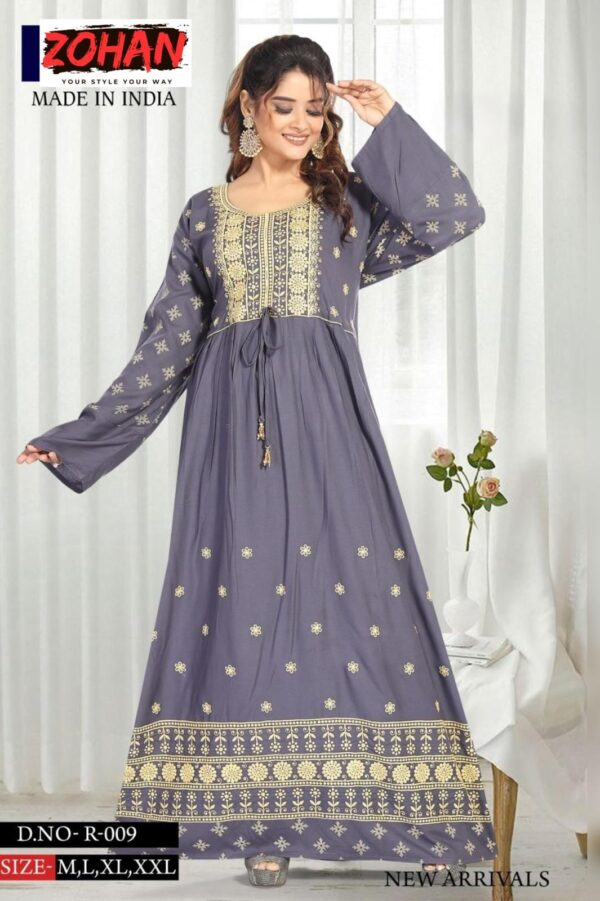 Round Neck with front embroidery design and full sleeves kaftan
