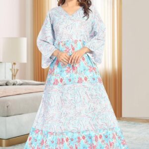 V-neck design with front colorfull patch stylish kaftan