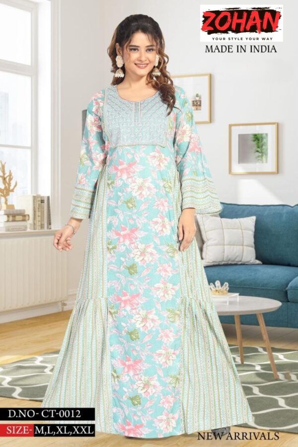 Floral Printed Mint Sky blue Kaftan