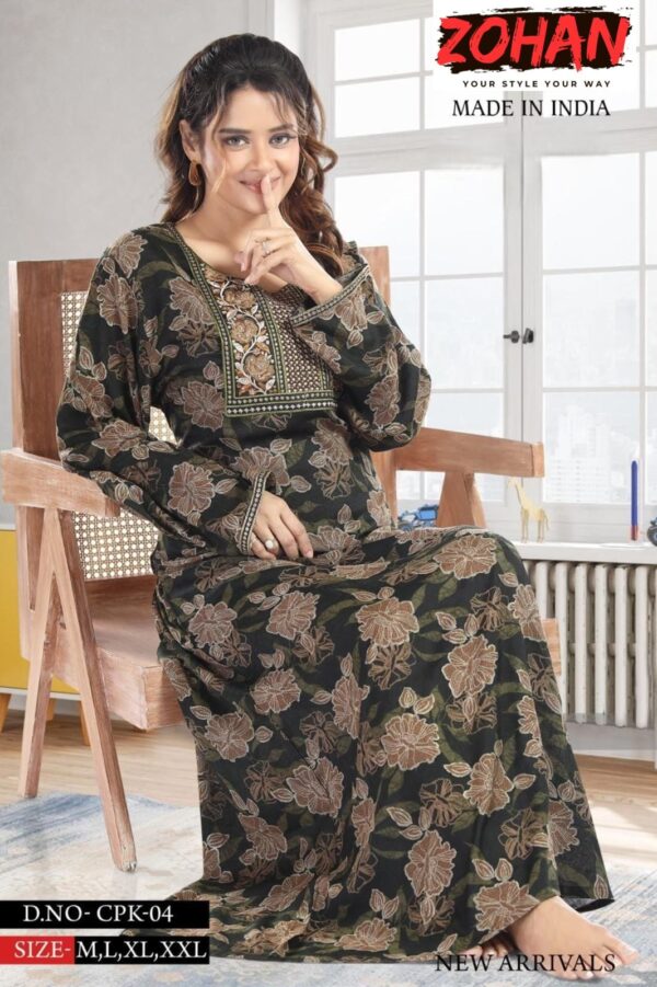 Floral printed with front embroidery kaftan