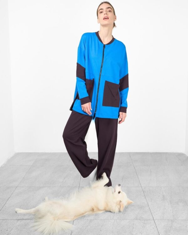 UrbanMix Zip-Up Lounge Set – Brown & Blue - Image 3