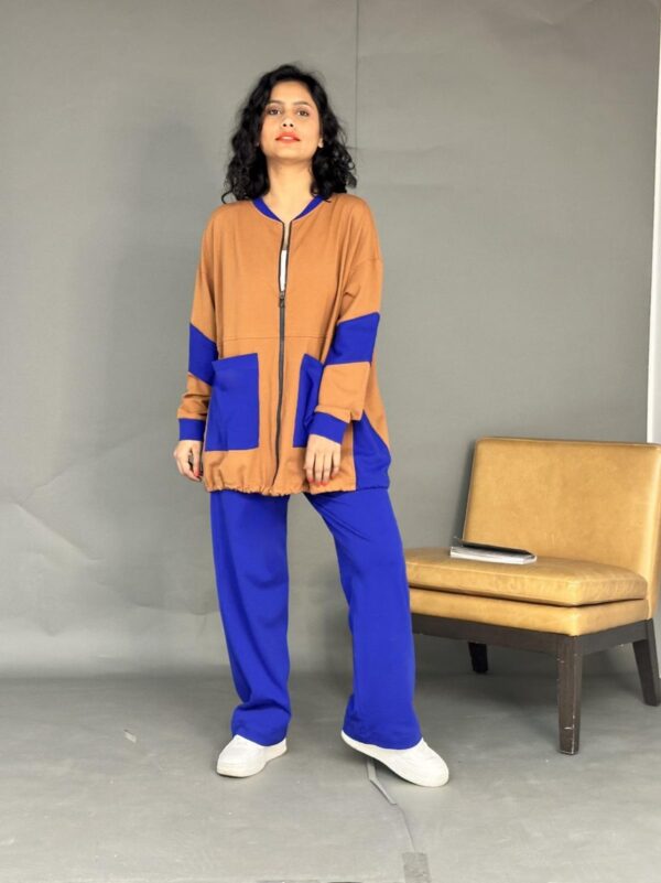 UrbanMix Zip-Up Lounge Set – Brown & Blue
