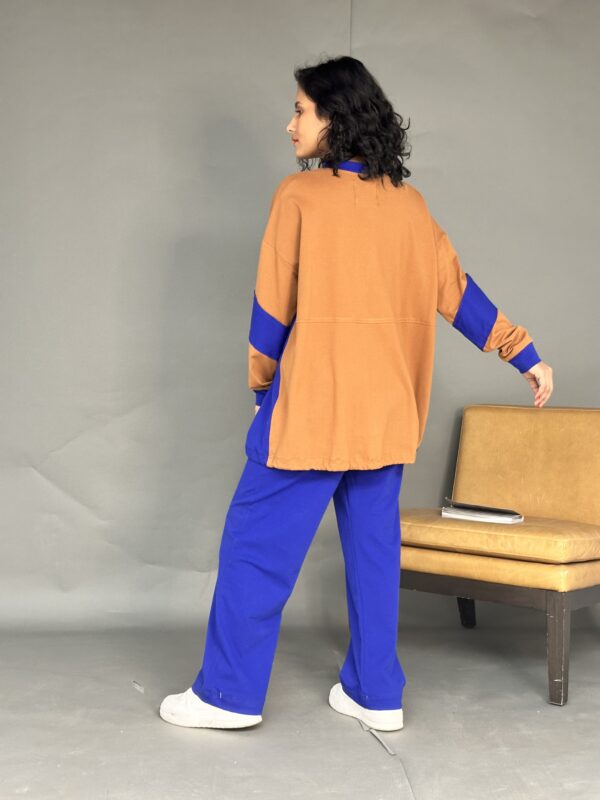 UrbanMix Zip-Up Lounge Set – Brown & Blue - Image 2