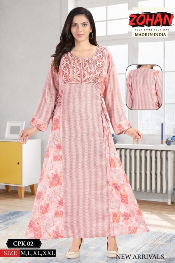 Floral printed design with Embroidered full sleeves kaftan